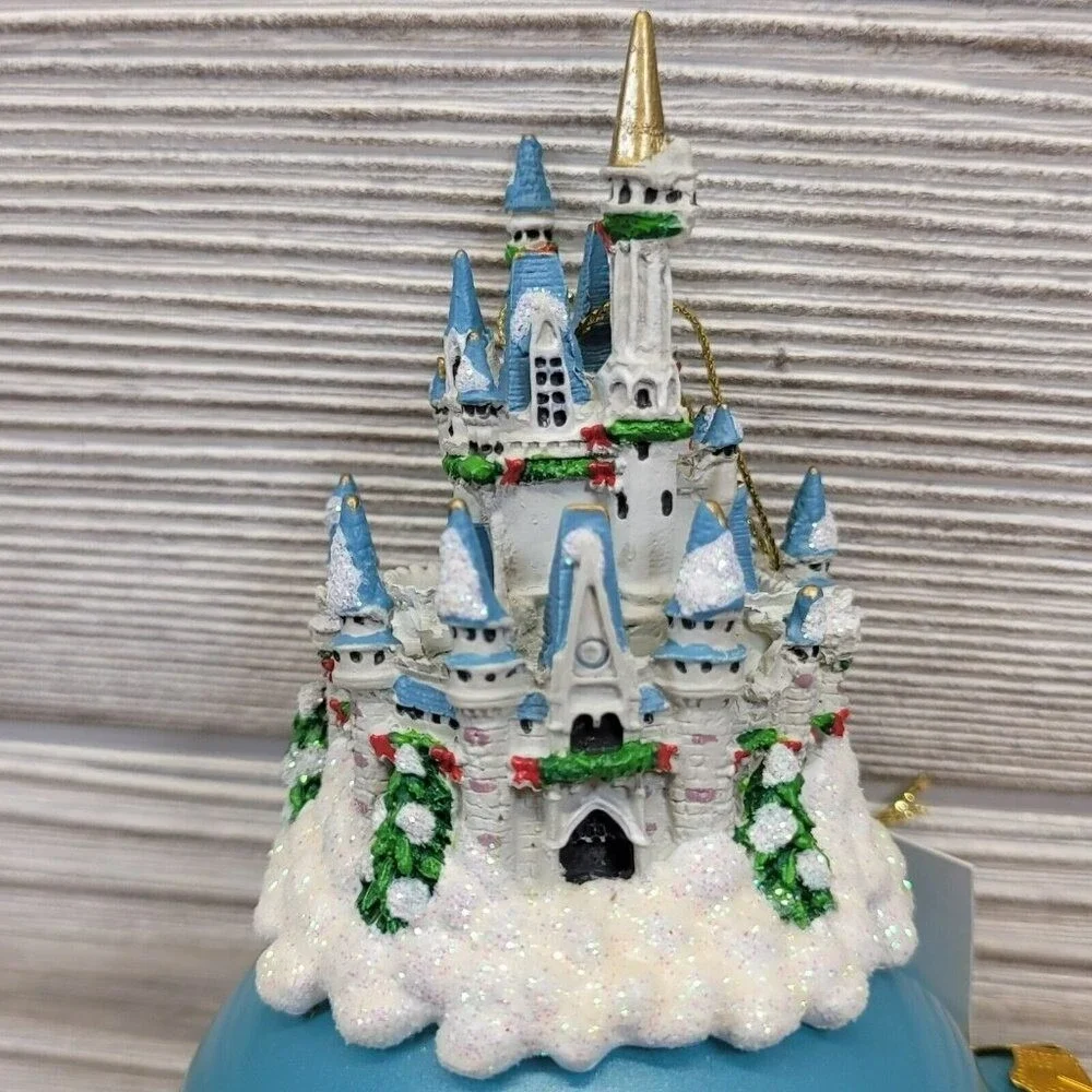 Disney World Christmas‎ Ornament Cinderella Castle Blue Glass Snowflake Ornament